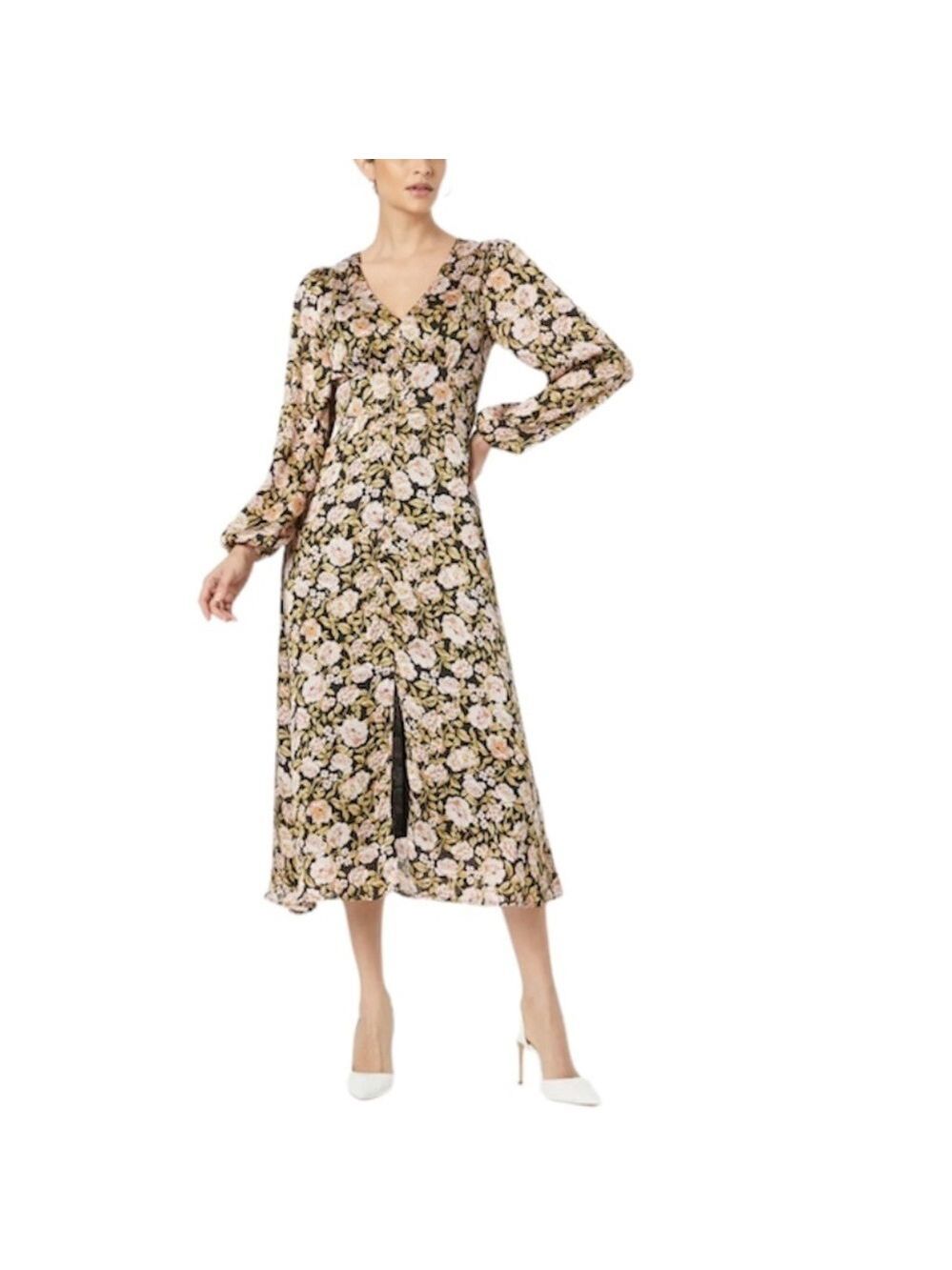 MINKPINK Australia ELIZA black pink green floral v neck long sleeve dress XL